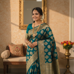 Elegant Banarasi Silk Sari – Royal Teal