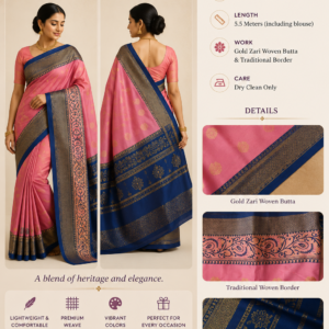Pink & Nevy Blue Traditional Woven Silk Saree