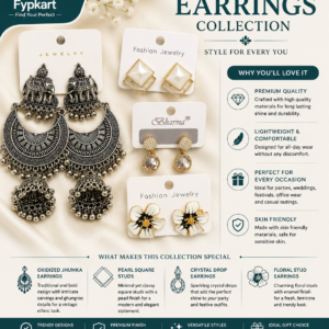 Fypkart Styles Premium Designer Earrings Collection | Oxidized, Pearl, Crystal & Floral Earrings Combo (Set of 4)
