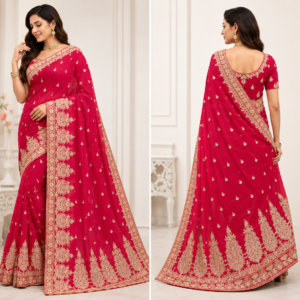 Royal Embroidered Georgette Saree-Pink