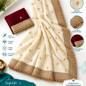 Elegant Ivory Saree with Premium Golden Embroidery